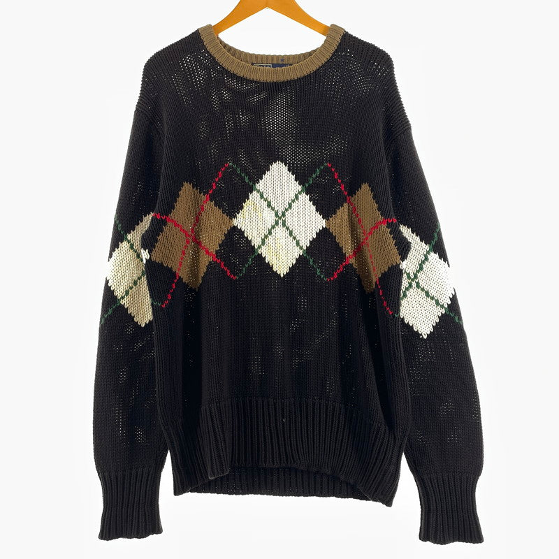 【現状渡し品】【メンズ】 POLO RALPH LAUREN ポロ ラルフ ローレン 90's ARGYLE CREW KNIT 90年代 アーガイル クルー ニット 長袖 トップス 147-260805-sa-14-tei サイズ：M/※シミ汚れあり カラー：ブラック 万代Net店