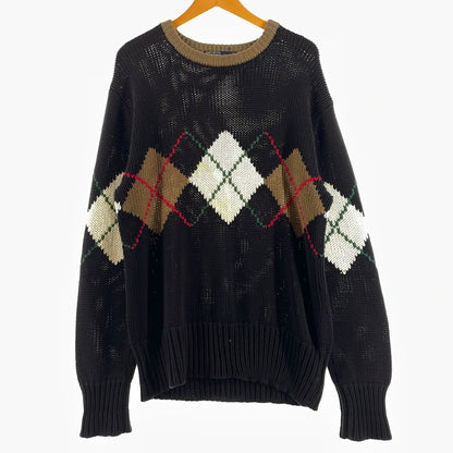 【現状渡し品】【メンズ】 POLO RALPH LAUREN ポロ ラルフ ローレン 90's ARGYLE CREW KNIT 90年代 アーガイル クルー ニット 長袖 トップス 147-260805-sa-14-tei サイズ：M/※シミ汚れあり カラー：ブラック 万代Net店