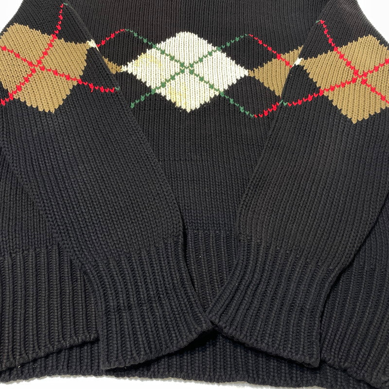【現状渡し品】【メンズ】 POLO RALPH LAUREN ポロ ラルフ ローレン 90's ARGYLE CREW KNIT 90年代 アーガイル クルー ニット 長袖 トップス 147-260805-sa-14-tei サイズ：M/※シミ汚れあり カラー：ブラック 万代Net店