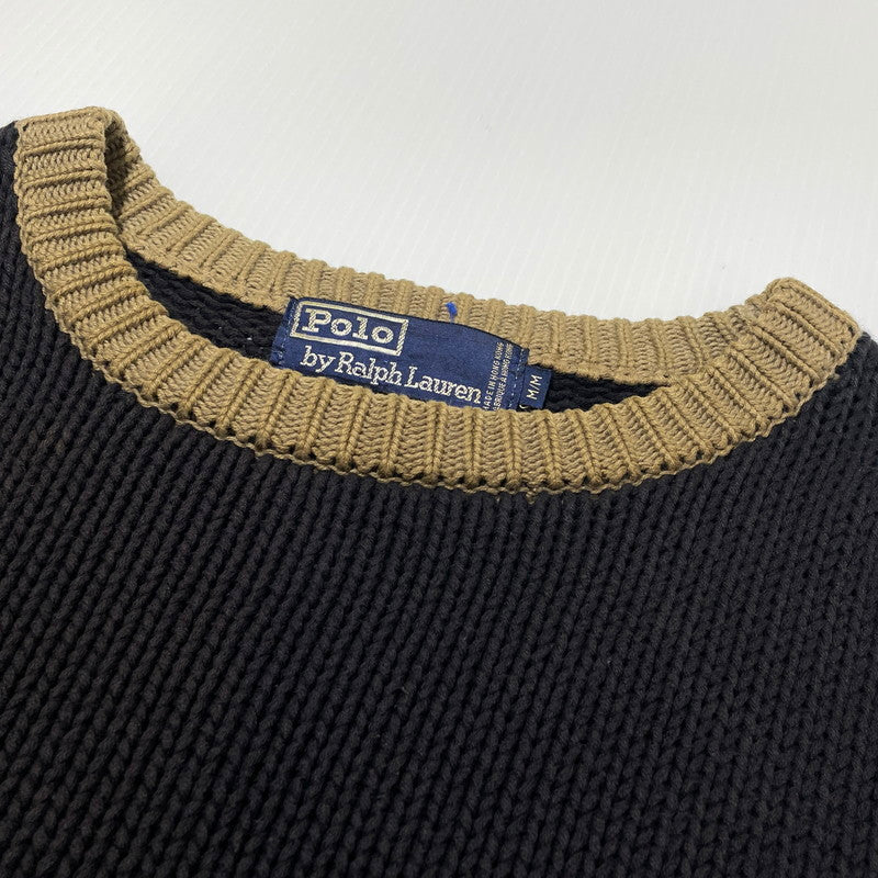 【現状渡し品】【メンズ】 POLO RALPH LAUREN ポロ ラルフ ローレン 90's ARGYLE CREW KNIT 90年代 アーガイル クルー ニット 長袖 トップス 147-260805-sa-14-tei サイズ：M/※シミ汚れあり カラー：ブラック 万代Net店