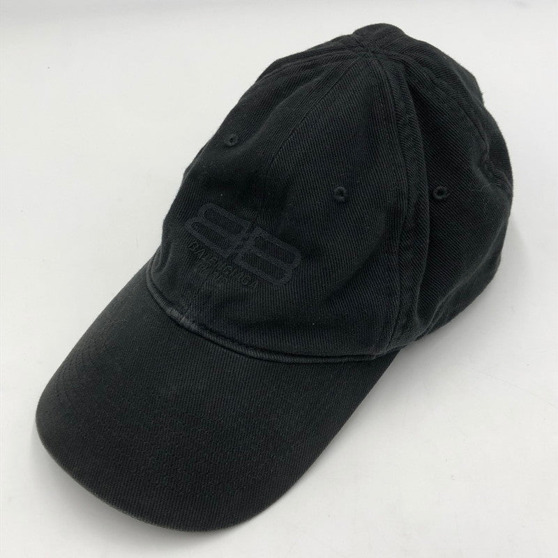 【中古品】【メンズ】 BALENCIAGA バレンシアガ 22AW BB LOGO CAP BB ロゴ キャップ 帽子 ロゴ刺繍 ヴィンテージ加工 183-251116-yy-09-tei サイズ：L カラー：ブラック 万代Net店