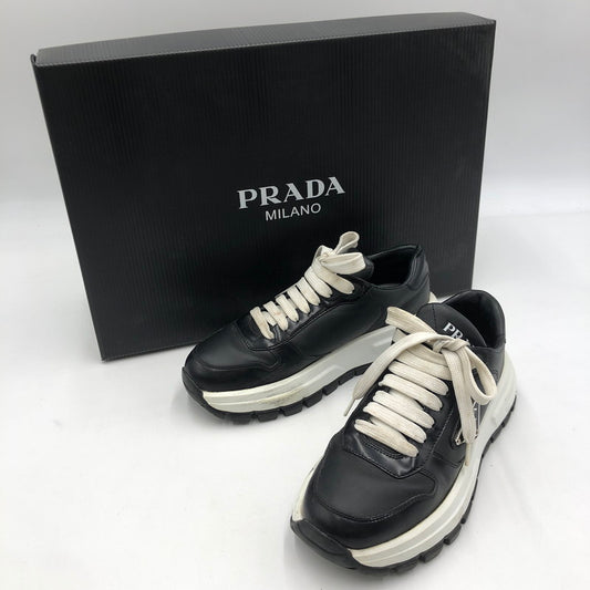 【中古品】【レディース】 PRADA プラダ プラックス01 レザー スニーカー 1E804M スニーカー 靴 182-251116-yy-07-tei サイズ：34 1/2 カラー：ブラック 万代Net店