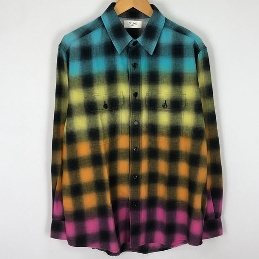 【中古品】【メンズ】 CELINE セリーヌ 23SS LOOSE TRAPPER CHECK SHIRT 2C574952T ルーズ トラッパー チェック シャツ 長袖 トップス 140-251112-ks-05-tei サイズ：37 カラー：マルチカラー 万代Net店