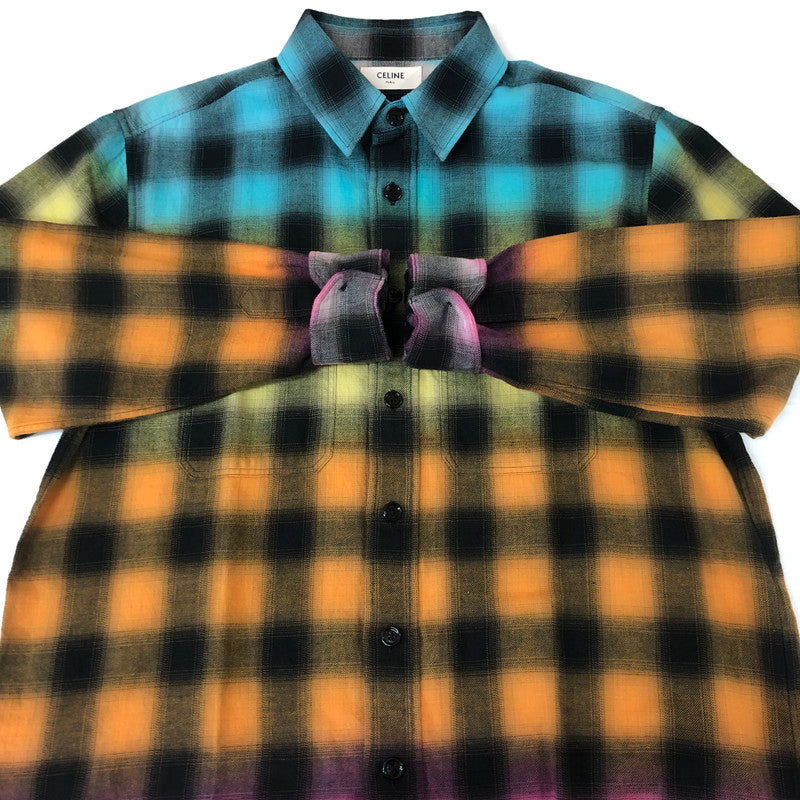 【中古品】【メンズ】 CELINE セリーヌ 23SS LOOSE TRAPPER CHECK SHIRT 2C574952T ルーズ トラッパー チェック シャツ 長袖 トップス 140-251112-ks-05-fuz サイズ：37 カラー：マルチカラー 万代Net店