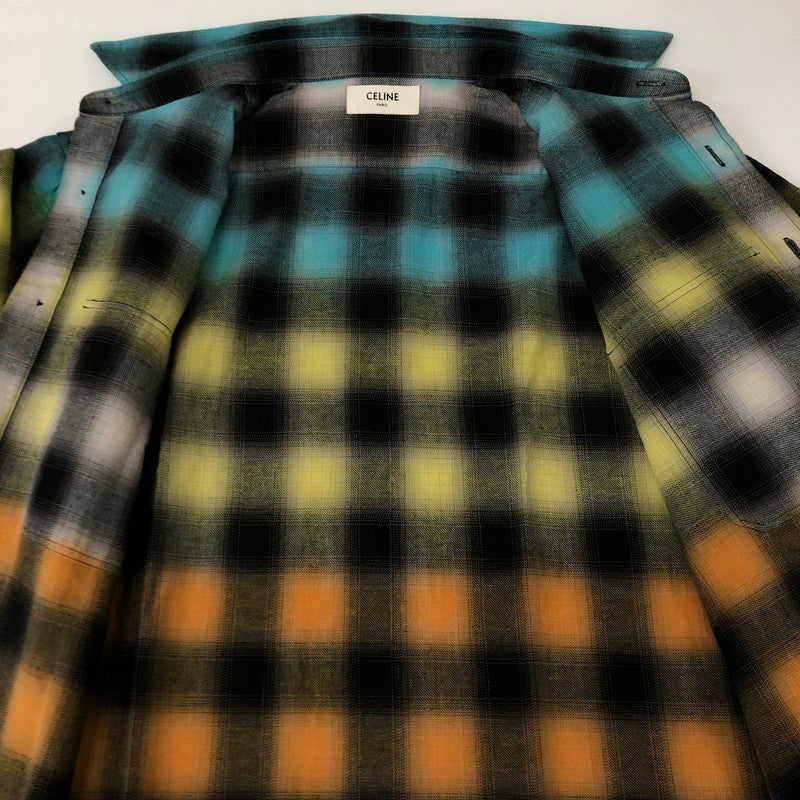 【中古品】【メンズ】 CELINE セリーヌ 23SS LOOSE TRAPPER CHECK SHIRT 2C574952T ルーズ トラッパー チェック シャツ 長袖 トップス 140-251112-ks-05-fuz サイズ：37 カラー：マルチカラー 万代Net店