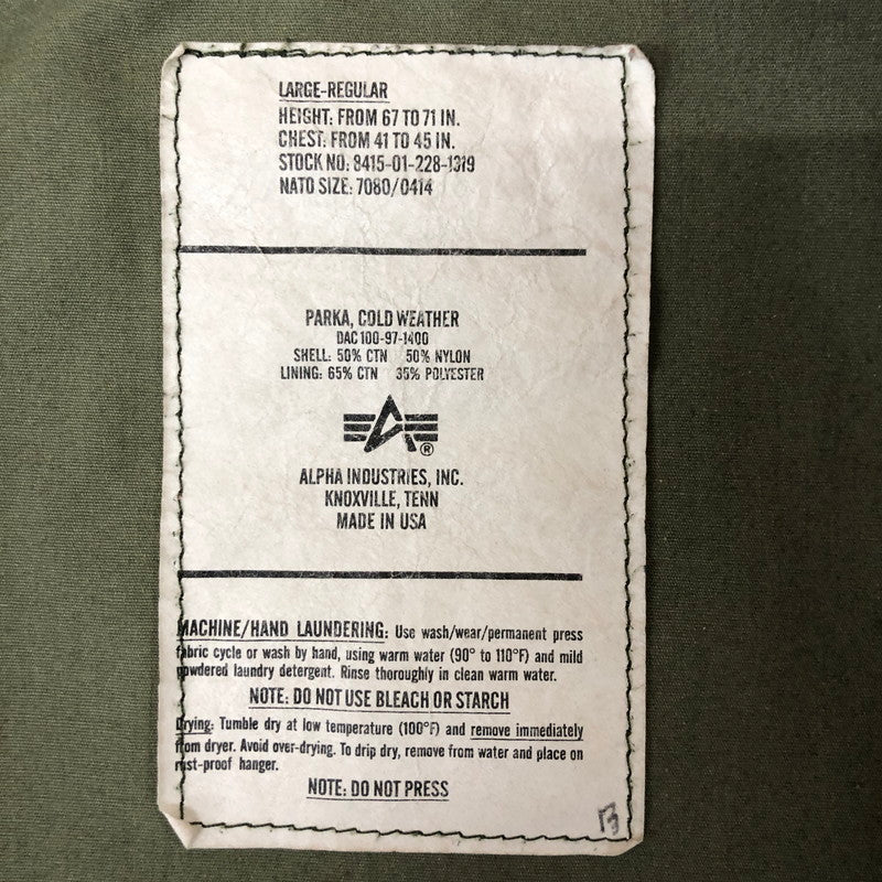 【中古品】【メンズ】 ALPHA INDUSTRIES アルファ インダストリーズ COLD WEATHER PARKA コールド ウェザー パーカー アウター ジャケット 145-251127-ts-15-tei サイズ：L-R カラー：カーキ 万代Net店