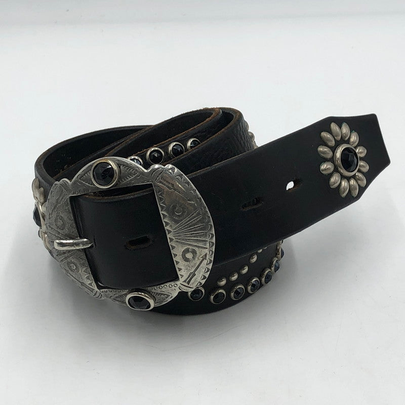 【中古品】【メンズ】 HTC エイチティーシー COLOR STONE FLOWER STUDS LEATHER BELT カラーストーン フラワー スタッズ レザーベルト 服飾雑貨 アクセサリー 205-251123-yy-06-tei カラー：ブラック 万代Net店