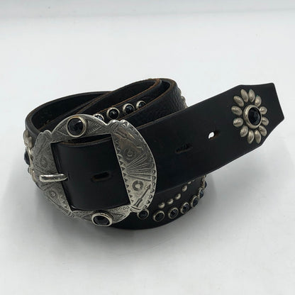 【中古品】【メンズ】 HTC エイチティーシー COLOR STONE FLOWER STUDS LEATHER BELT カラーストーン フラワー スタッズ レザーベルト 服飾雑貨 アクセサリー 205-251123-yy-06-tei カラー：ブラック 万代Net店