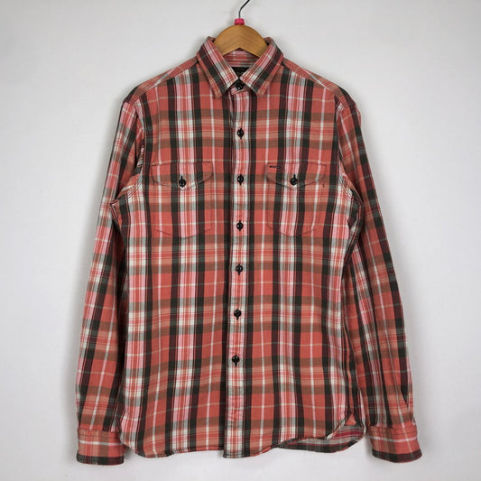 【中古品】【メンズ】 RRL ダブルアールエル COTTON FLANNEL SHIRT コットン フランネルシャツ 長袖 トップス 三ツ星タグ 147-251126-yo-08-tei サイズ：S カラー：チェック 万代Net店
