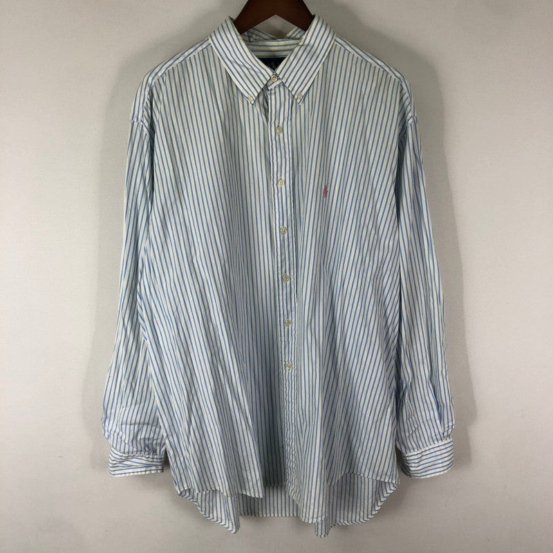 【中古品】【メンズ】 RALPH LAUREN ラルフローレン 90's STRIPE L/S SHIRT 90年代 ストライプ ロングスリーブ シャツ 長袖 トップス 147-251129-ks-17-tei サイズ：XL カラー：ブルーホワイト 万代Net店