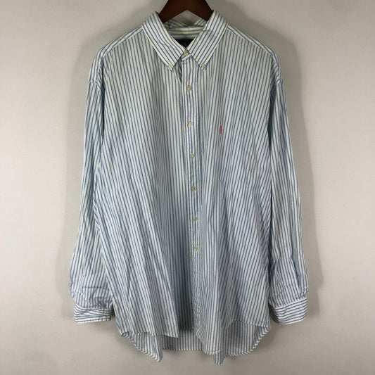 【中古品】【メンズ】 RALPH LAUREN ラルフローレン 90's STRIPE L/S SHIRT 90年代 ストライプ ロングスリーブ シャツ 長袖 トップス 147-251129-ks-17-tei サイズ：XL カラー：ブルーホワイト 万代Net店