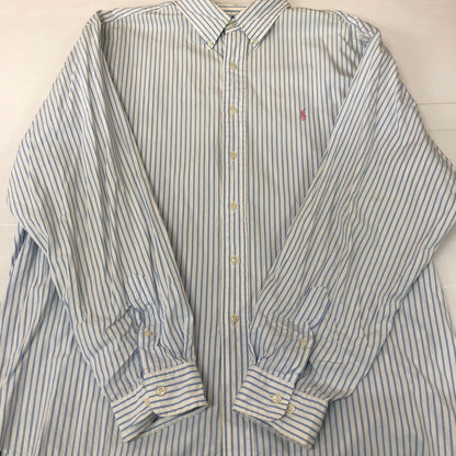 【中古品】【メンズ】 RALPH LAUREN ラルフローレン 90's STRIPE L/S SHIRT 90年代 ストライプ ロングスリーブ シャツ 長袖 トップス 147-251129-ks-17-tei サイズ：XL カラー：ブルーホワイト 万代Net店