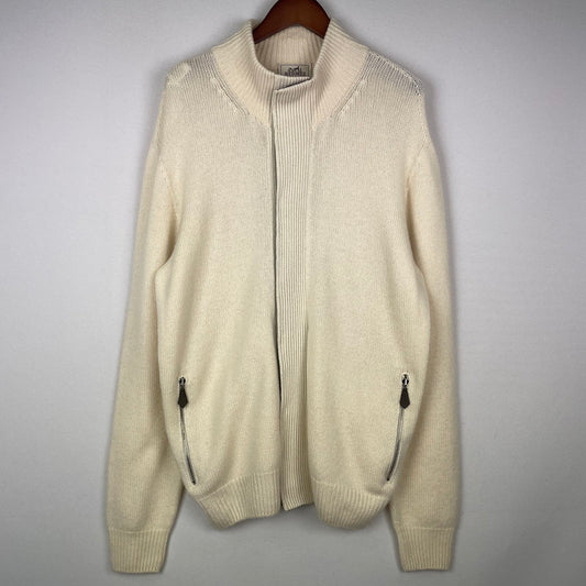 【中古品】【メンズ】 HERMES エルメス CASHMERE BUTTON KNIT JACKET カシミヤ ボタン ニットジャケット ライトアウター 141-251204-yy-05-tei サイズ：L カラー：アイボリー 万代Net店