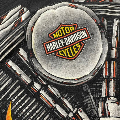 【現状渡し品】【メンズ】 HARLEY DAVIDSON ハーレーダビッドソン 90's V2 ENGINE FLAME PRINT S/S TEE 90年代 V2 エンジン フレイムプリント ショートスリーブ Ｔシャツ 半袖 トップス 145-251204-yy-13-tei サイズ：XL カラー：ブラック 万代Net店