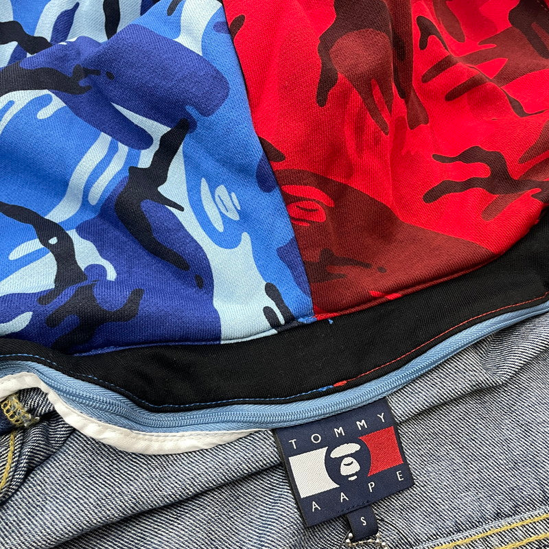 【中古品】【メンズ】 AAPE BY A BATHING APE エーエイプバイアベイシングエイプ × TOMMY JEANS トミージーンズ 別注 コラボ DENIM JACKET デニムジャケット アウター Gジャン 142-251203-ts-04-tei サイズ：S カラー：インディゴ 万代Net店