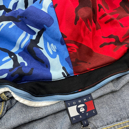 【中古品】【メンズ】 AAPE BY A BATHING APE エーエイプバイアベイシングエイプ × TOMMY JEANS トミージーンズ 別注 コラボ DENIM JACKET デニムジャケット アウター Gジャン 142-251203-ts-04-tei サイズ：S カラー：インディゴ 万代Net店