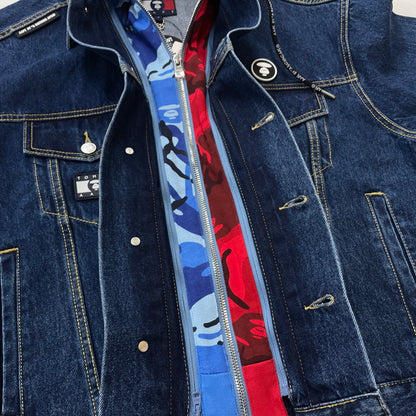 【中古品】【メンズ】 AAPE BY A BATHING APE エーエイプバイアベイシングエイプ × TOMMY JEANS トミージーンズ 別注 コラボ DENIM JACKET デニムジャケット アウター Gジャン 142-251203-ts-04-tei サイズ：S カラー：インディゴ 万代Net店