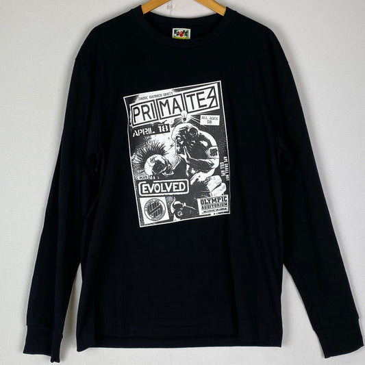 【中古品】【メンズ】 A BATHING APE アベイシングエイプ × UNDEFEATED アンディフィーテッド 別注 コラボ L/S COTTON TEE ロングスリーブ コットン Tシャツ 長袖 トップス 142-251208-yy-05-tei サイズ：XL カラー：ブラック 万代Net店