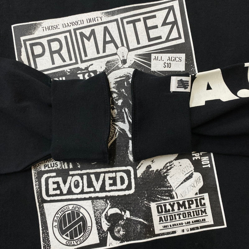 【中古品】【メンズ】 A BATHING APE アベイシングエイプ × UNDEFEATED アンディフィーテッド 別注 コラボ L/S COTTON TEE ロングスリーブ コットン Tシャツ 長袖 トップス 142-251208-yy-05-tei サイズ：XL カラー：ブラック 万代Net店