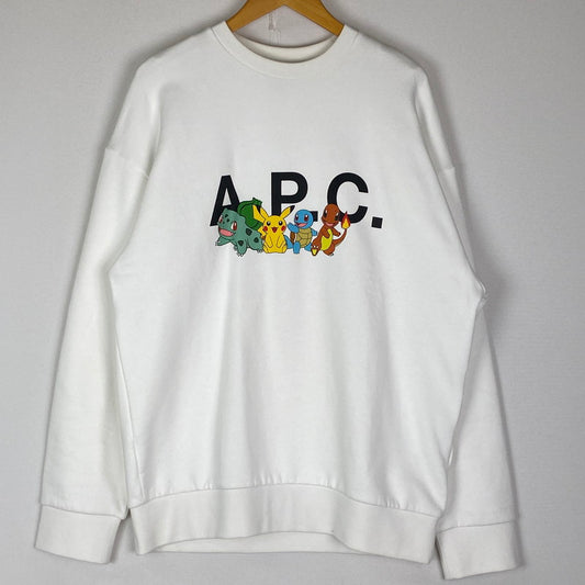 【中古品】【メンズ】 A.P.C. アーペーセー × POKEMON ポケモン 別注 コラボ L/S CREWNECK SWEAT SHIRT ロングスリーブ クルーネック スウェット シャツ 長袖 トップス トレーナー 141-251208-yy-07-tei サイズ：M カラー：ホワイト 万代Net店