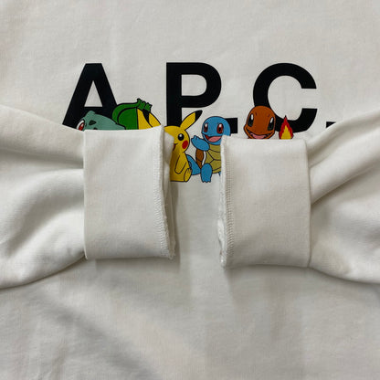 【中古品】【メンズ】 A.P.C. アーペーセー × POKEMON ポケモン 別注 コラボ L/S CREWNECK SWEAT SHIRT ロングスリーブ クルーネック スウェット シャツ 長袖 トップス トレーナー 141-251208-yy-07-tei サイズ：M カラー：ホワイト 万代Net店