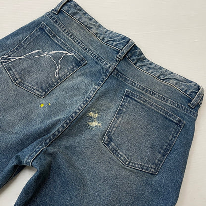 【中古品】【メンズ】 The DUFFER of ST.GEORGE ザダファーオブセントジョージ SLIM FIT DENIM ダファー レザー プロセスト エンブロイダリー スリム フィット デニム ボトムス 158-620618-sa-09-tei サイズ：M カラー：インディゴ 万代Net店
