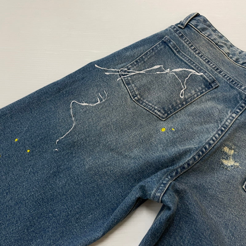 【中古品】【メンズ】 The DUFFER of ST.GEORGE ザダファーオブセントジョージ SLIM FIT DENIM ダファー レザー プロセスト エンブロイダリー スリム フィット デニム ボトムス 158-620618-sa-09-tei サイズ：M カラー：インディゴ 万代Net店