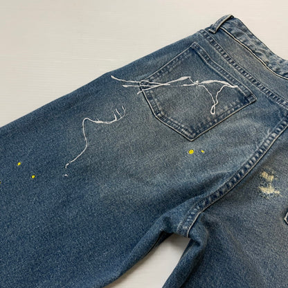 【中古品】【メンズ】 The DUFFER of ST.GEORGE ザダファーオブセントジョージ SLIM FIT DENIM ダファー レザー プロセスト エンブロイダリー スリム フィット デニム ボトムス 158-620618-sa-09-tei サイズ：M カラー：インディゴ 万代Net店