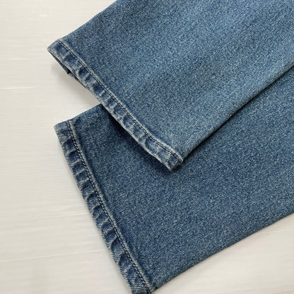 【中古品】【メンズ】 The DUFFER of ST.GEORGE ザダファーオブセントジョージ SLIM FIT DENIM ダファー レザー プロセスト エンブロイダリー スリム フィット デニム ボトムス 158-620618-sa-09-tei サイズ：M カラー：インディゴ 万代Net店