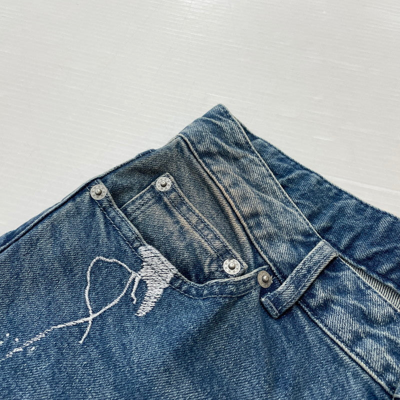 【中古品】【メンズ】 The DUFFER of ST.GEORGE ザダファーオブセントジョージ SLIM FIT DENIM ダファー レザー プロセスト エンブロイダリー スリム フィット デニム ボトムス 158-620618-sa-09-tei サイズ：M カラー：インディゴ 万代Net店