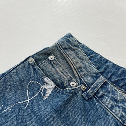 【中古品】【メンズ】 The DUFFER of ST.GEORGE ザダファーオブセントジョージ SLIM FIT DENIM ダファー レザー プロセスト エンブロイダリー スリム フィット デニム ボトムス 158-620618-sa-09-tei サイズ：M カラー：インディゴ 万代Net店