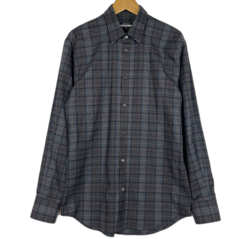 【中古品】【メンズ】 DSQUARED2 ディースクエアード WOOL CHECK L/S SHIRT ウール チェック ロングスリーブ シャツ 長袖 トップス 141-260119-yy-02-fuz サイズ：46 カラー：グレー 万代Net店