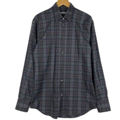【中古品】【メンズ】 DSQUARED2 ディースクエアード WOOL CHECK L/S SHIRT ウール チェック ロングスリーブ シャツ 長袖 トップス 141-260119-yy-02-fuz サイズ：46 カラー：グレー 万代Net店