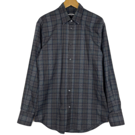 【中古品】【メンズ】 DSQUARED2 ディースクエアード WOOL CHECK L/S SHIRT ウール チェック ロングスリーブ シャツ 長袖 トップス 141-260119-yy-02-fuz サイズ：46 カラー：グレー 万代Net店