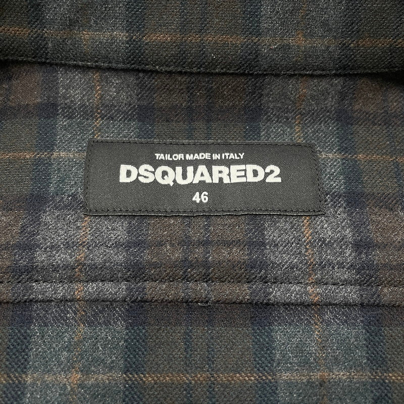 【中古品】【メンズ】 DSQUARED2 ディースクエアード WOOL CHECK L/S SHIRT ウール チェック ロングスリーブ シャツ 長袖 トップス 141-260119-yy-02-fuz サイズ：46 カラー：グレー 万代Net店