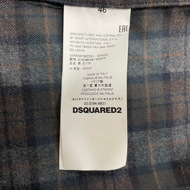【中古品】【メンズ】 DSQUARED2 ディースクエアード WOOL CHECK L/S SHIRT ウール チェック ロングスリーブ シャツ 長袖 トップス 141-260119-yy-02-fuz サイズ：46 カラー：グレー 万代Net店