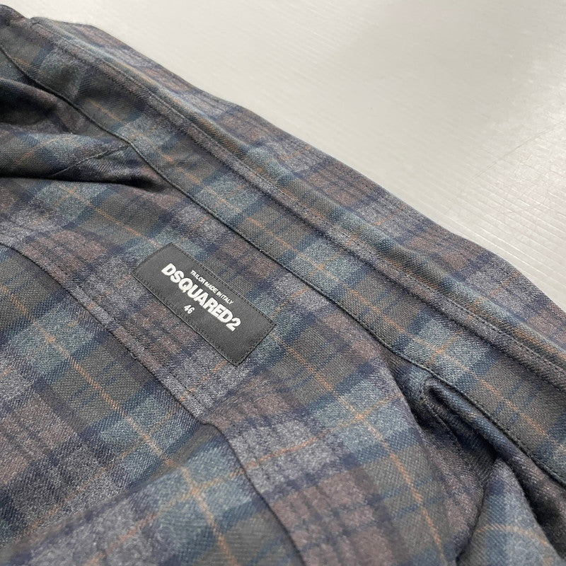 【中古品】【メンズ】 DSQUARED2 ディースクエアード WOOL CHECK L/S SHIRT ウール チェック ロングスリーブ シャツ 長袖 トップス 141-260119-yy-02-fuz サイズ：46 カラー：グレー 万代Net店