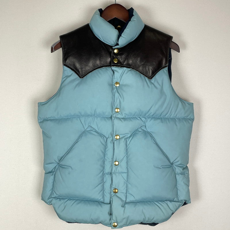 【中古品】【メンズ】 Rocky Mountain FeatherBed ロッキーマウンテンフェザーベッド LEATHER-PANEL DOWN VEST 450-452-01 レザーパネル ダウンベスト ライトアウター 144-251211-yy-15-tei サイズ：38 カラー：ブルー 万代Net店
