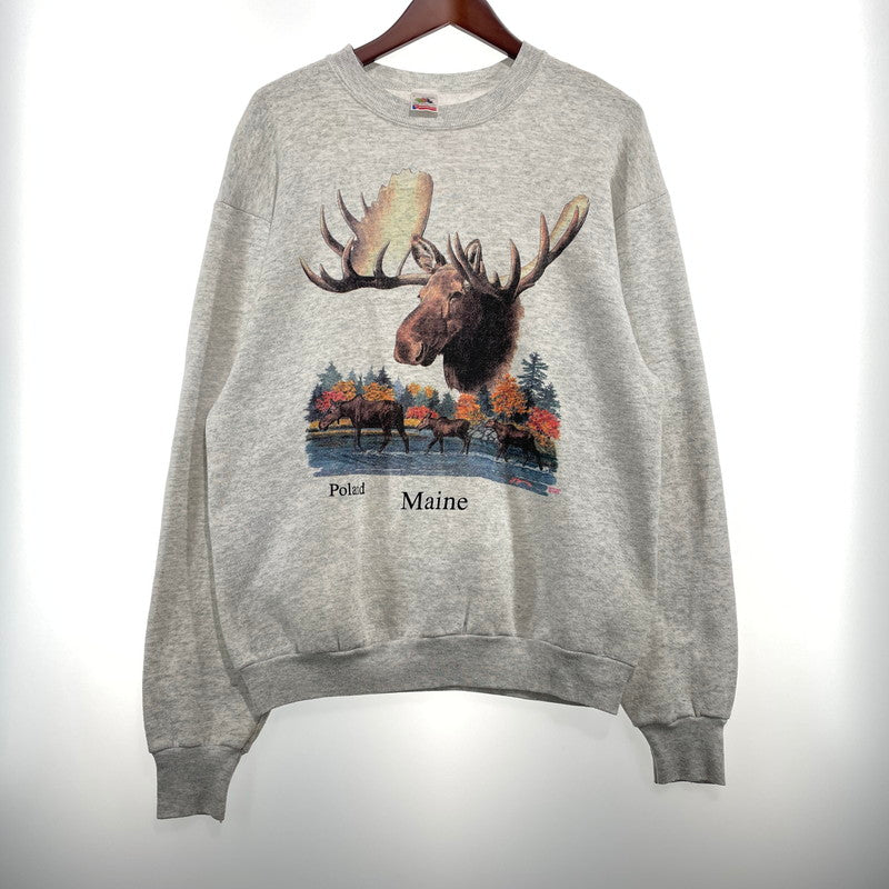 【中古品】【メンズ】 FRUIT OF THE LOOM フルーツ オブ ザ ルーム 90's ELK PRINT SWEAT 90年代 エルク プリント スウェット 長袖 トップス トレーナー 145-260828-yo-15-teih サイズ：L カラー：グレー 万代Net店