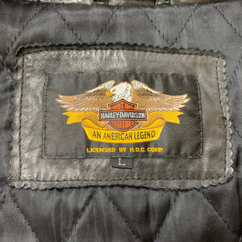 【中古品】【メンズ】 HARLEY DAVIDSON ハーレーダビッドソン RAM LEATHER JACKET H-102 ラム レザー ジャケット アウター 革 145-251214-ts-13-fuz サイズ：L カラー：ブラック/ブラウン 万代Net店