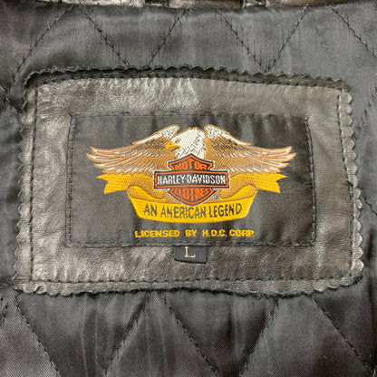 【中古品】【メンズ】 HARLEY DAVIDSON ハーレーダビッドソン RAM LEATHER JACKET H-102 ラム レザー ジャケット アウター 革 145-251214-ts-13-fuz サイズ：L カラー：ブラック/ブラウン 万代Net店