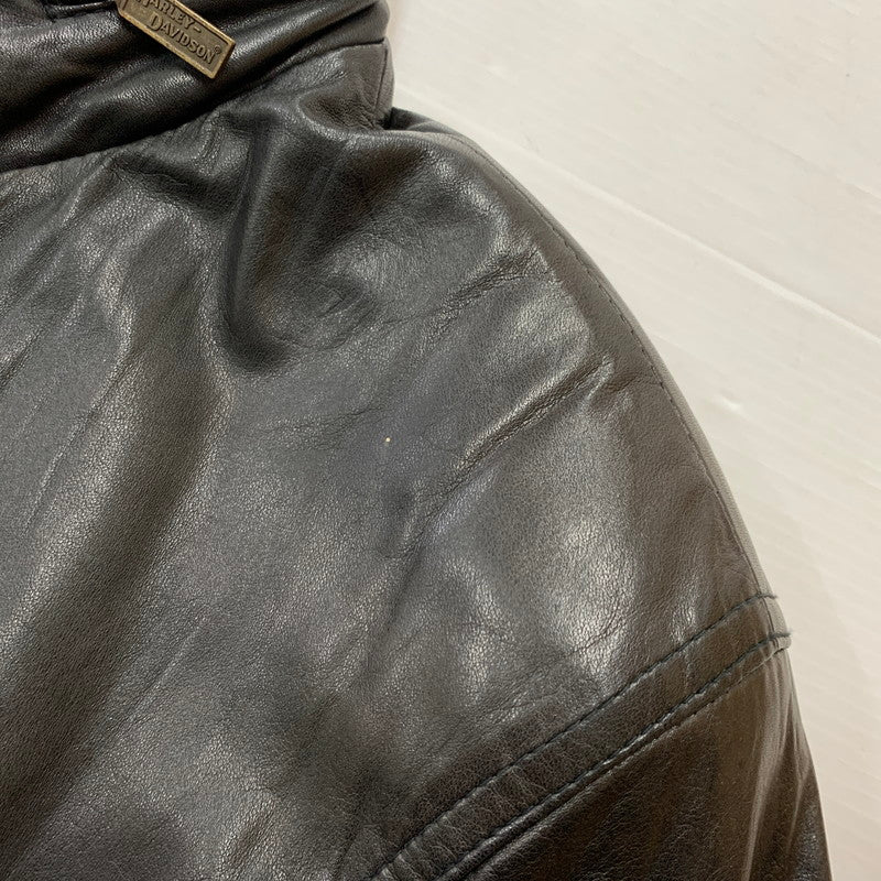 【中古品】【メンズ】 HARLEY DAVIDSON ハーレーダビッドソン RAM LEATHER JACKET H-102 ラム レザー ジャケット アウター 革 145-251214-ts-13-fuz サイズ：L カラー：ブラック/ブラウン 万代Net店