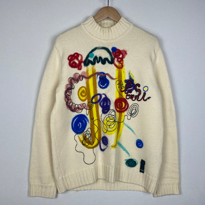 【中古品】【メンズ】 FENDI フェンディ WOOL KNIT SWEATER FZY46 ウール ニット セーター 長袖 トップス アート刺繍 141-260529-sm-02-otoh カラー：アイボリー系 万代Net店