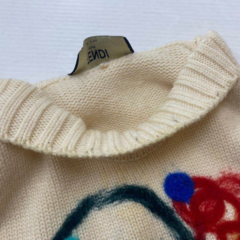 【中古品】【メンズ】 FENDI フェンディ WOOL KNIT SWEATER FZY46 ウール ニット セーター 長袖 トップス アート刺繍 141-260529-sm-02-otoh カラー：アイボリー系 万代Net店