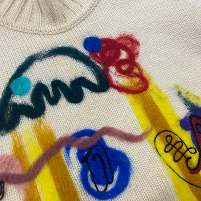 【中古品】【メンズ】 FENDI フェンディ WOOL KNIT SWEATER FZY46 ウール ニット セーター 長袖 トップス アート刺繍 141-260529-sm-02-otoh カラー：アイボリー系 万代Net店