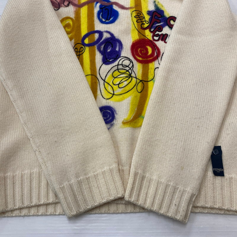【中古品】【メンズ】 FENDI フェンディ WOOL KNIT SWEATER FZY46 ウール ニット セーター 長袖 トップス アート刺繍 141-260529-sm-02-otoh カラー：アイボリー系 万代Net店
