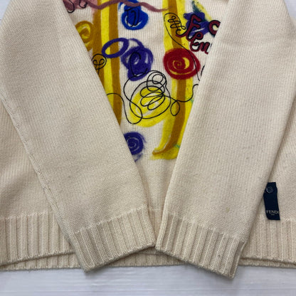 【中古品】【メンズ】 FENDI フェンディ WOOL KNIT SWEATER FZY46 ウール ニット セーター 長袖 トップス アート刺繍 141-260529-sm-02-otoh カラー：アイボリー系 万代Net店