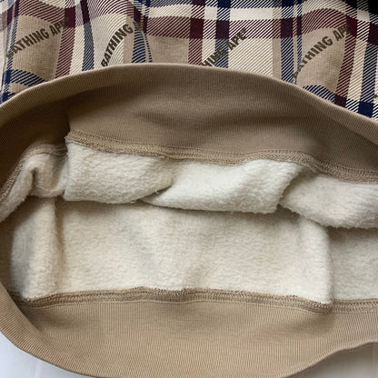 【中古品】【メンズ】 A BATHING APE アベイシングエイプ CREWNECK CHECK SWEAT 001SWJ801061I クルーネック チェック スウェット 長袖 トップス トレーナー 142-251216-yy-01-tei サイズ：S カラー：ブラウン 万代Net店