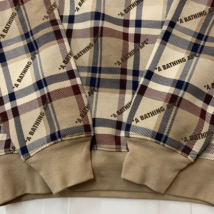 【中古品】【メンズ】 A BATHING APE アベイシングエイプ CREWNECK CHECK SWEAT 001SWJ801061I クルーネック チェック スウェット 長袖 トップス トレーナー 142-251216-yy-01-tei サイズ：S カラー：ブラウン 万代Net店