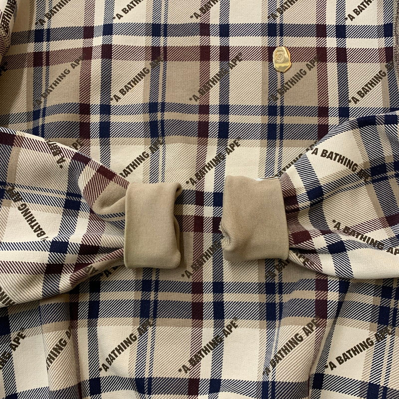 【中古品】【メンズ】 A BATHING APE アベイシングエイプ CREWNECK CHECK SWEAT 001SWJ801061I クルーネック チェック スウェット 長袖 トップス トレーナー 142-251216-yy-01-tei サイズ：S カラー：ブラウン 万代Net店